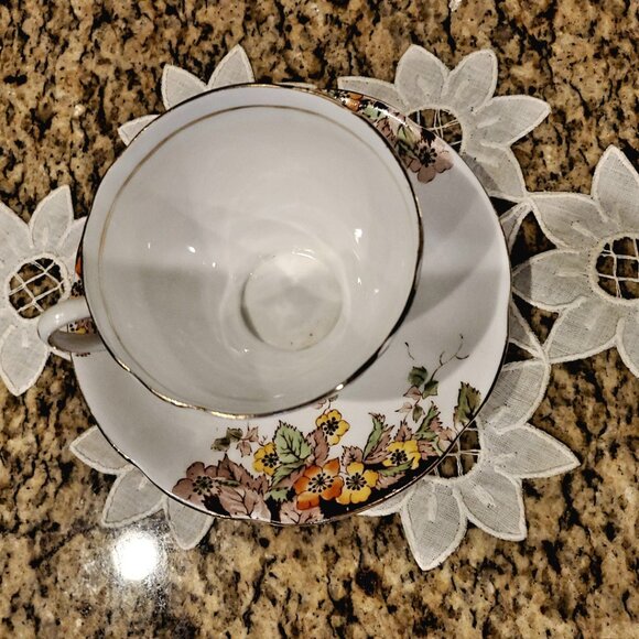Vintage Bone China Floral Orange & Yellow Cup & Saucer ~ ENGLAND - Picture 5 of 8